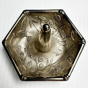 Vintage Godinger Silver Plated Ring Holder Humming Birds Flowers Nature Jewelry